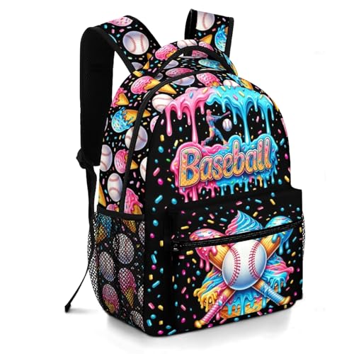 Baseball School Backpack for Kids Boys Ice Cream Sports Baseball Backpack for Girls Boys Children Elementary Middle School Students Bookbag Travel Back Pack - color: Ice Cream Baseball