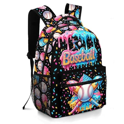 Baseball School Backpack for Kids Boys Ice Cream Sports Baseball Backpack for Girls Boys Children Elementary Middle School Students Bookbag Travel Back Pack - color: Ice Cream Baseball