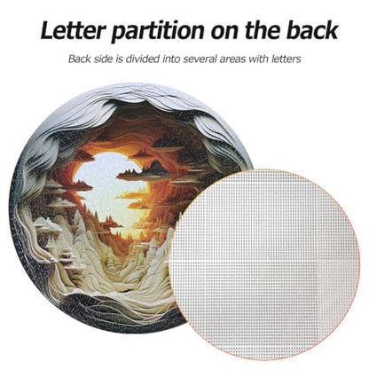 Bgraamiens- Hard Puzzles for Adults -3D Visual Dawn Inside a Cave - 1000 Pieces Round Puzzle for Adults, Unique Impossible Difficult Hard Challenging Jigsaw Puzzles 1000 Pieces