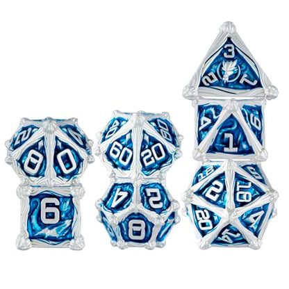 Surpass DND dice Set Blue Metal dice 7piece Set d&d Polyhedral Dice for Dungeons and Dragons MTG dice Pathfinder Role Playing (Blue) - color: Blue