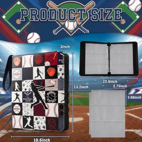 Trading Card Binder 9 Pocket, Black White Baseball Card Binder Holds 900 Cards with 50 Removable Sleeves, Waterproof PU Leather with Zipper Card Collector Album Book Compatible with TCG Cards - color: Black White Baseball