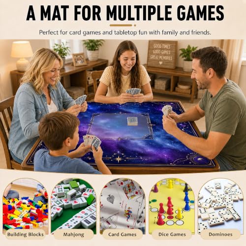Purple Galaxy Mahjong Mat for Table 31.5 x 31.5 Non Slip Noise Mah Jongg Mats for Dominoes Poker Card Board and Tile Games Gifts - color: Purple Galaxy