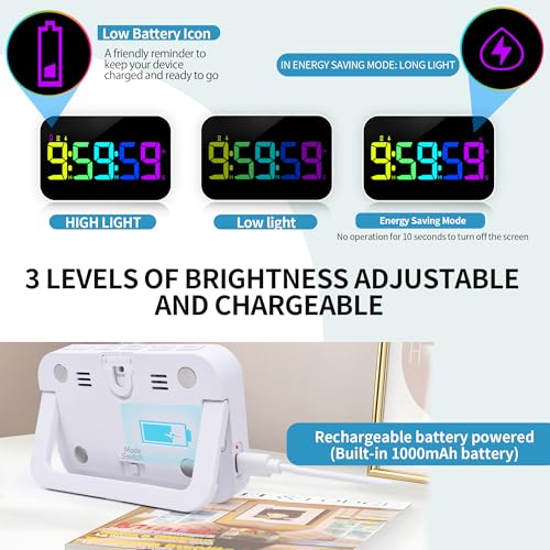 Kitchen Digital RGB Timer, Count Down Up, Rechargeable, Vibration Mode Adjustable Volume and Brightness LED Display, Time Management Cook, Desk, Kids Adults Study Teaching, Kitchen Gadgets - color: Rgb- Cyclic Timing