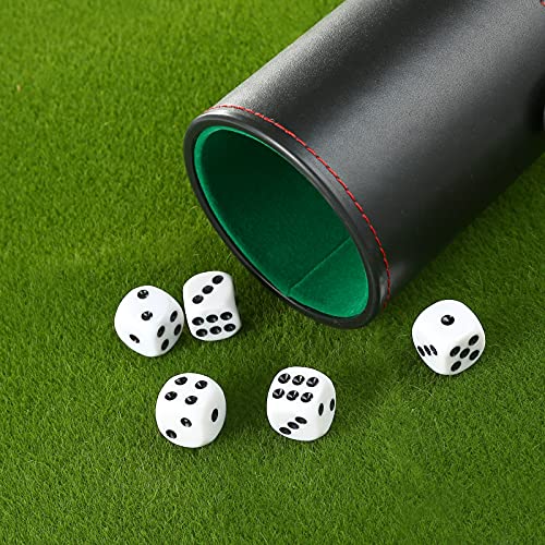 GWHOLE Leather Dice Cup Set with Storage Compartment Felt Lining Shaker with 5 Dot Dices for Farkle Yahtzee Games Playing Birthday Gift, Green - color: Green