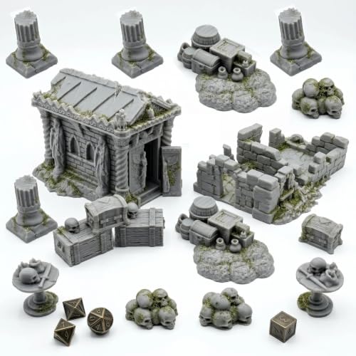 Hautico Middle Ages Mausoleum Ruins Scene with Graveyard and Treasury Ruin for 18-28mm Miniatures Wargame, DND, 3D Printed and Paintable