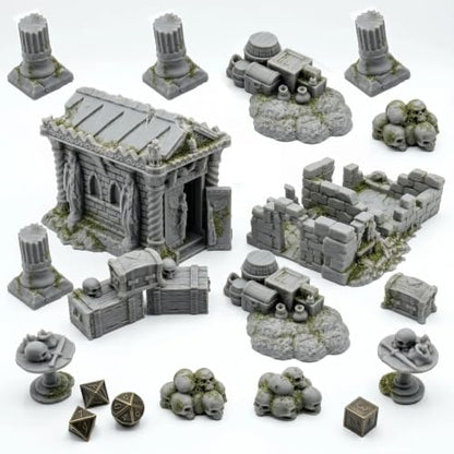 Hautico Middle Ages Mausoleum Ruins Scene with Graveyard and Treasury Ruin for 18-28mm Miniatures Wargame, DND, 3D Printed and Paintable