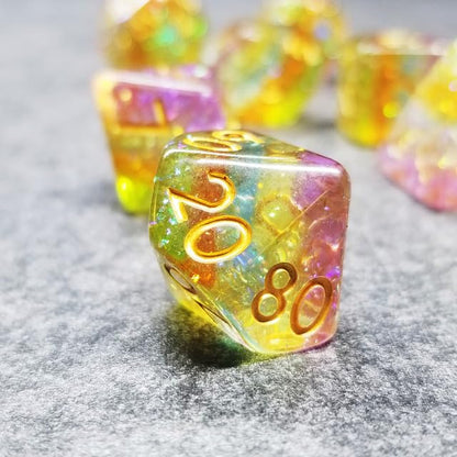 Sage’s Portal Cantrips DND Dice Set - Round Edge Resin 7-PC Polyhedral DND Dice Set for Dungeons and Dragons D&D RPG Tabletop TTRPG (Prismatic Spray) - color: Prismatic Spray