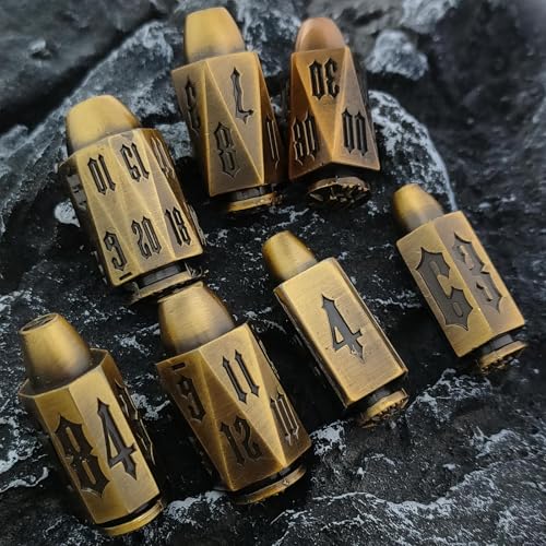 2025 Metal Polyhedral Bullet for DND Dice Set, 7Pcs Metallic D&D Dice with Gift Case for Dungeons and Dragon Game, RPG Role Playing Table Game Gifts (Black-Gold) - color: Black-gold