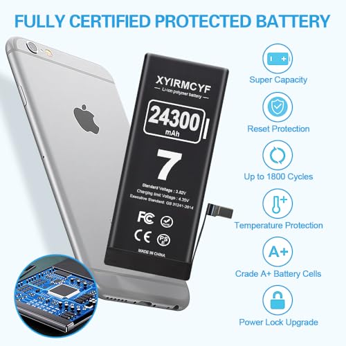XYIRMCYF 24300mAh Super Capacity Battery Compatible with iPhone 7/7G, 0 Cycle Li-Polymer Replacement Battery for iPhone 7/7G, with Professional Repair Tool Kit - color: 7-24300