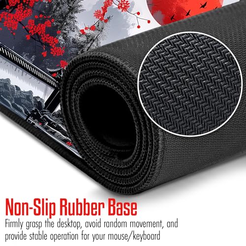 VNDL Large Japanese Gaming Mouse Pad, White and Red, Premium Non-Slip Anime Desk Pad for Office, Extended XL XXL Mouse Mat and Laptop Pad, Waterproof and Stiched Edges 31.5 x 15.7 in (mt1) - color: mt1