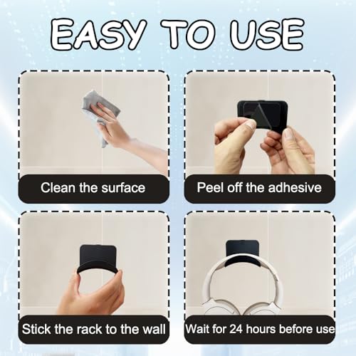 12 PCS Headphone Wall Hangers with Nano Tape, Adhesive Gaming Headphone Stand Headset Holder Hook Wall Desk Closet Door Mount for Most Headphone Controller Hat Baseball Caps (Black)