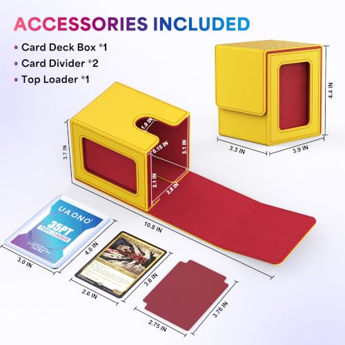 UAONO Card Deck Box for MTG Commander, Fits 100 Double-Sleeved Cards | Independent Commander Display, Magnetic Deck Case for Magic the Gathering TCG, 2 Dividers & 1 Top Loader (Yellow/Red) - color: A-Yellow&Red