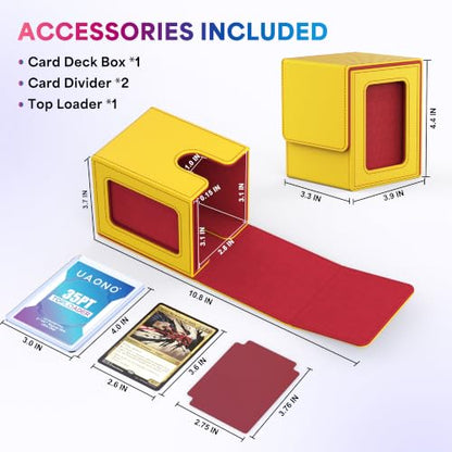 UAONO Card Deck Box for MTG Commander, Fits 100 Double-Sleeved Cards | Independent Commander Display, Magnetic Deck Case for Magic the Gathering TCG, 2 Dividers & 1 Top Loader (Yellow/Red) - color: A-Yellow&Red