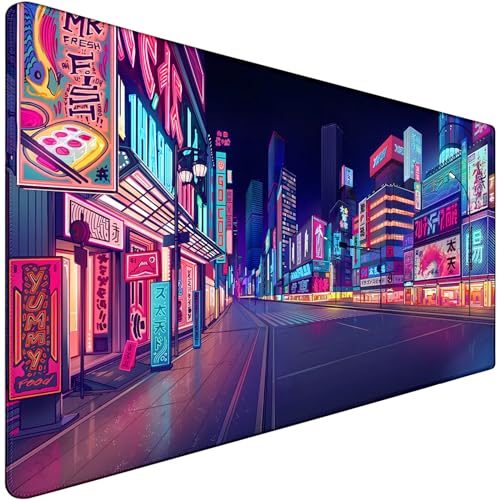 Japanese City Big Desk Mat Large Office Desk Pad Durable Extended Mouse Mat | 31.5"x15.7" Mousepad Non-Slip Rubber Base Stitched Edge Office Gaming Work - color: City, size: 31.5" x 15.7"