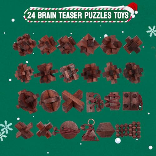 24 Pcs Brain Teaser Puzzles for Adults Teens - Wooden Puzzles 3D Puzzle Game Toys for Adults Teens - Unlock Interlocking Puzzle Adult IQ Education Smart Toys