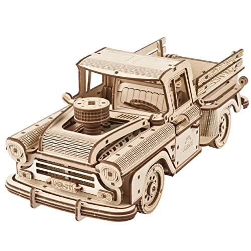 UGEARS Wooden 3D Puzzles for Adults - Pickup Lumberjack Model Car Kits 3D Puzzle Adult Crafts - Mechanical Wooden Model Kits for Adults Retro Chevrolet 3100 Inspired - style: Pickup Lumberjack
