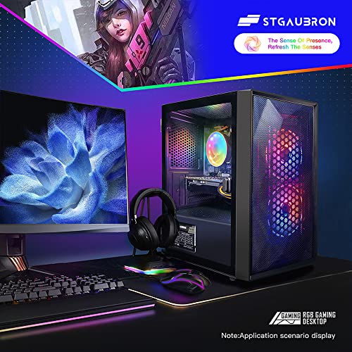 STGAubron Gaming PC Desktop Computer, Intel Core i5 up to 3.7GHz, GeForce RTX 2060 6G, 16G RAM, 512G SSD, WiFi 6, BT 5.0, RGB Fan x2, Windows 11 Home