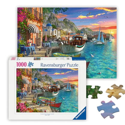 Ravensburger - Grandiose Greece - 1000 Piece Jigsaw Puzzle - Stunning, Exciting Coastal Sunrise Over Town - Bold Colors - Enticing Scene - Ideal Gift - Frameable Art - Puzzles for Adults - style: New Packaging