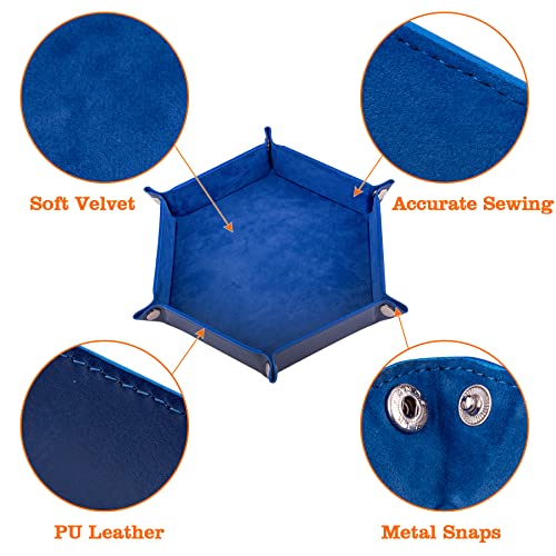 SIQUK 2-Piece Dice Tray - PU Leather Folding Hexagon Dice Holder for RPG, DND & Other Table Games (Royal Blue, Orange) - color: Royalblue and Orange