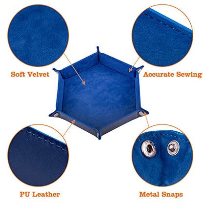 SIQUK 2-Piece Dice Tray - PU Leather Folding Hexagon Dice Holder for RPG, DND & Other Table Games (Royal Blue, Orange) - color: Royalblue and Orange