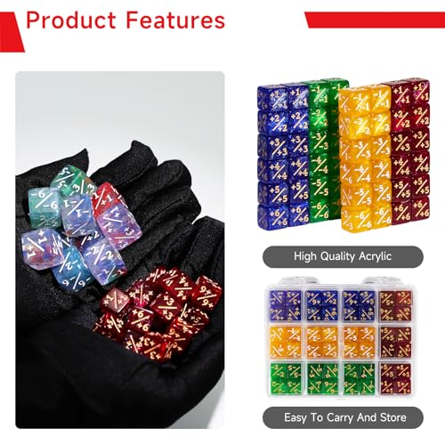 SIXPOINTS 48Pcs 12mm MTG Counter Dice Plus 1 Life Counters +1/+1 Tokens 4 Color 6 Sided Dice Set with Case for Magic The Gathering, MTG, TCG, Card Games Accessories (Blue &Yellow &Red &Green) - color: Blue &Yellow &Red &Green