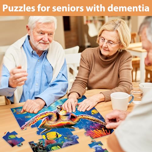 6 Pack Large Piece Puzzles for Seniors, 24 Piece Dementia Puzzles for Elderly Penguin Sea Turtle Deer Jigsaw Puzzle Alzheimer's Dementia Products Products for Adult Cognitive Gifts Toy for Men Women - style: 24 Large Pieces