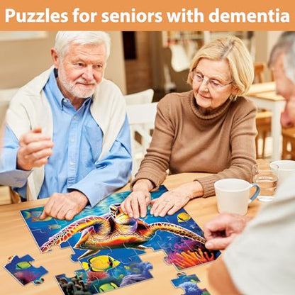 6 Pack Large Piece Puzzles for Seniors, 24 Piece Dementia Puzzles for Elderly Penguin Sea Turtle Deer Jigsaw Puzzle Alzheimer's Dementia Products Products for Adult Cognitive Gifts Toy for Men Women - style: 24 Large Pieces