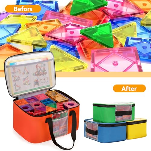 Rexmica 4 Pack Toy Storage Bag for Magnetic Building Tiles, Multifunction Toy Storage Organizer Bag, Magnetic Blocks Tiles Travel Bag Case with Visible Top for Building Blocks, Board Game