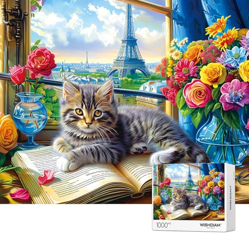 Jigsaw Puzzles 1000 Pieces - WISHDIAM Puzzles for Adults - Cats Kitten Pets Animal Lovers Impossible Hard Difficult Challenging Puzzles for Home Decor Birthday Party Gifts Toy (Shadow of Paris) - color: Cats Kitten Pets