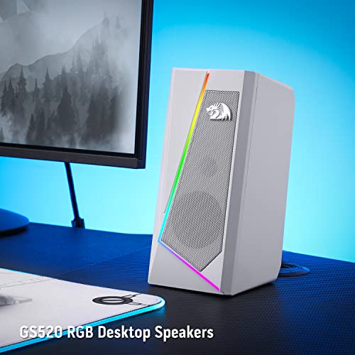 Redragon GS520 Wired 2.0 Channel Stereo Sound Desktop RGB Computer Speakers | Enhanced Auido Quality, Plug & Play USB Powered PC Gaming Speaker, 6 Colorful Backlight Modes, Easy-Access Volume Control - color: White