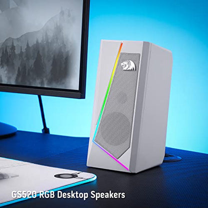 Redragon GS520 Wired 2.0 Channel Stereo Sound Desktop RGB Computer Speakers | Enhanced Auido Quality, Plug & Play USB Powered PC Gaming Speaker, 6 Colorful Backlight Modes, Easy-Access Volume Control - color: White