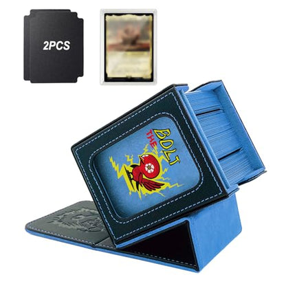 Card Deck Box with MTG Commander Display, Fits 100 Double Sleeved Cards, Magnetic Deck Case compatible with TCG Black/Blue - color: Black/Blue