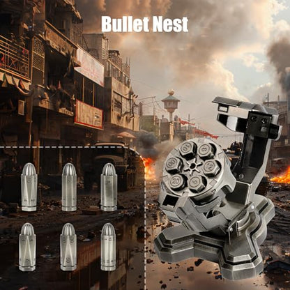 Bullet Nest Revolver Dice Set – Premium 7-Piece Zinc Alloy Polyhedral Dice with Spinning Revolver Cylinder Case, Collectible DND Dice Gift for Dungeons & Dragons, RPG & Tabletop Gamers (Silvery) - color: Silvery, style: D00