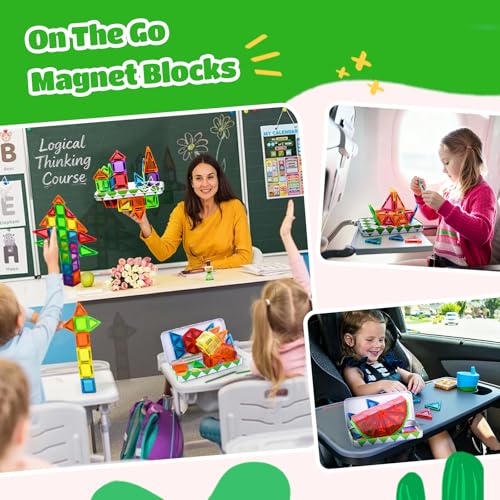 ZNZ Mini Magnetic Tiles 36PCS Travel Set with Case, Portable Magnetic Blocks Building Toys, Montessori Preschool Classroom Must Haves Sensory STEM Toys, Birthday Gift for Boys Girls Ages 3-8 - style: 36