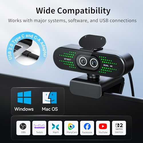 EMEET NOVA 4K Dual-Camera 4K Webcam for PC, Wide-Angle and Telephoto Camera | Max 11X Hybrid Zoom, PDAF Focus, Remote Control, RGB Lights, Webcam with Microphone for Business or Personal Online Calls - style: 4K Dual-Camera Remote
