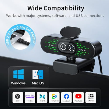 EMEET NOVA 4K Dual-Camera 4K Webcam for PC, Wide-Angle and Telephoto Camera | Max 11X Hybrid Zoom, PDAF Focus, Remote Control, RGB Lights, Webcam with Microphone for Business or Personal Online Calls - style: 4K Dual-Camera Remote