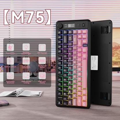 ZIYOU LANG M75 Wireless Gaming Keyboard, RGB Backlit Rechargeable 2000mAh Battery, Small Membrane But Mechanical Feel Keyboard with Smart Display & Knob, PBT Gradient keycaps for PC, MAC-BlackBerry - color: Blackberry