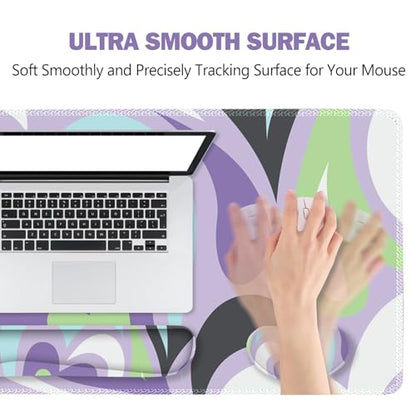 ToLuLu Extended Gaming Mouse Pad, Memory Foam Ergonomic Keyboard Mouse Wrist Rest Support Set, Large Desk Mat with Stitched Edges, Non-Slip Base Mousepad for Home Office Game Study, Purple Hearts - color: Purple Hearts