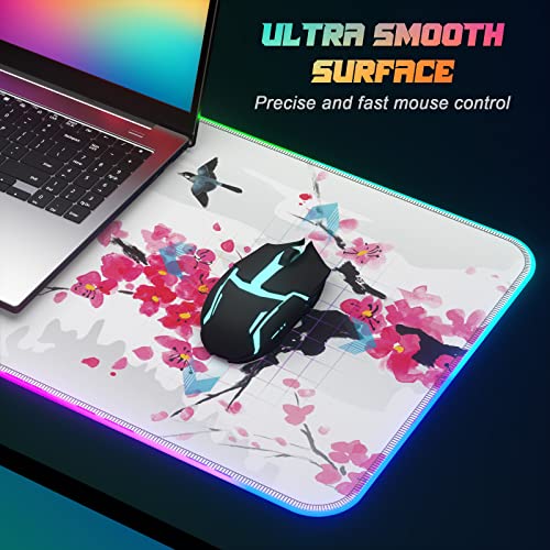 ITNRSIIET RGB Gaming Mouse Pad, Full Desk XL Extended Large Gaming Mousepad, 12 Lighting Modes 30% Thicker Big LED Desk Mat for Gamers, 32 x 12 inches, Japanese Mount Fuji Sakura - color: Japanese Mount Fuji