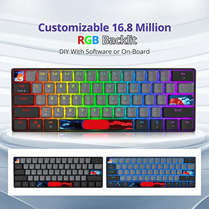 60% Mechanical Keyboard Black and Grey, Compact Gaming RGB Backlit, 61 Keys Mini, USB Wired for Windows Mac Laptop PC (61 Dolch/Red Switches) - color: 61 Dolch/Red Switch