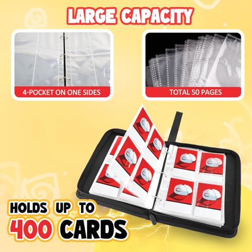 Premium Collectible Trading Card Albums，Card Binder Fits 400 Cards with 50 Removable Sleeves，Display Game Card Case book Holder, Boys Hats Themes - color: 05 red hat
