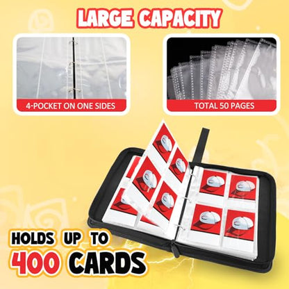 Premium Collectible Trading Card Albums，Card Binder Fits 400 Cards with 50 Removable Sleeves，Display Game Card Case book Holder, Boys Hats Themes - color: 05 red hat