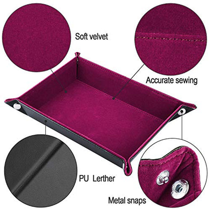 SIQUK Double Sided Dice Tray Folding Rectangle PU Leather and Dark Rose Red Velvet Dice Holder - color: Dark Rose Red