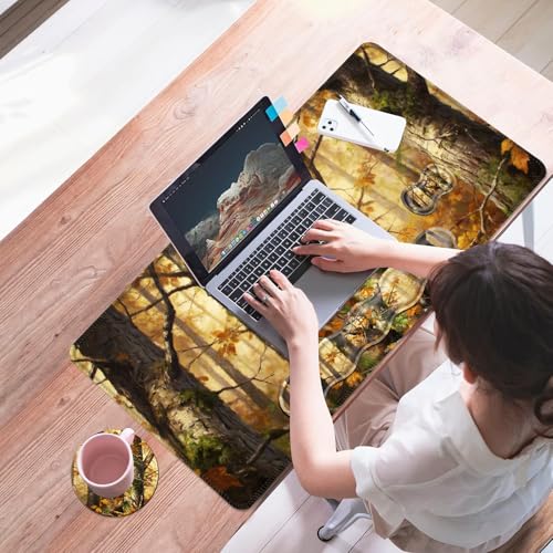 Mouse Pad,Large Desk Mat Set, 4in1 XL Mousepad + Keyboard Wrist Rest+Mouse Wrist Rest+Coaster with Ergonomic Desk Pad for Home Office Table Computer Cover -Forest Camouflage - color: Forest Camouflage