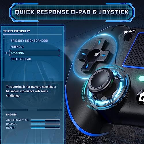 DIANVEN PS4 Wired Controller for PC with Double Vibration and Motion Motors, Compatible with Windows 11/10/8/7 - color: Black/Blue