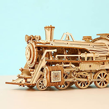 Express Train - DIY 3D Wooden Puzzle Model Kit - Laser Cut Wooden Puzzle Craft Kit, Brain Teaser Educational Building Model Toy for Kids -Mechanical Train Model Kits