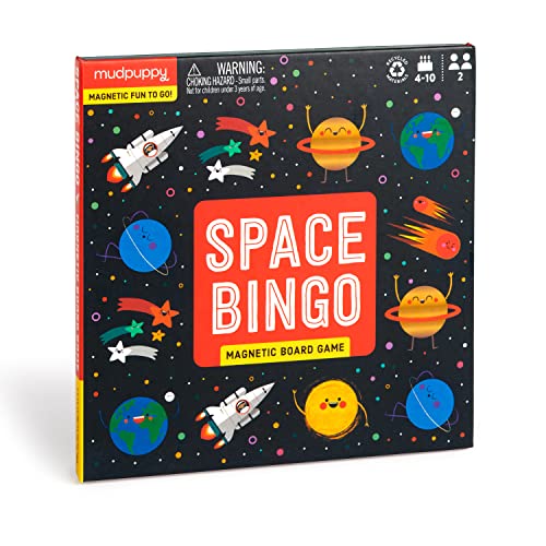Mudpuppy Space Bingo – Outer Space Version of Travel-Friendly Magnetic Board Game with Adorable Illustrations of Planets for Children Ages 4 to 10, 2-6 Players - style: Space Bingo