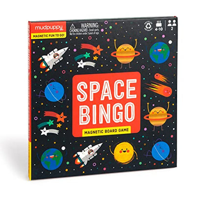 Mudpuppy Space Bingo – Outer Space Version of Travel-Friendly Magnetic Board Game with Adorable Illustrations of Planets for Children Ages 4 to 10, 2-6 Players - style: Space Bingo