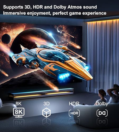 HDMI 2.1 Switch 3 in 1 Out, 4K@120Hz 8K@60Hz, Aluminum,48Gbps w/HDMI Cable | HDMI Splitter Switch supports 1080P@240Hz, Compatible with PS5, Xbox Series X, PC, Laptop and Gaming Consoles