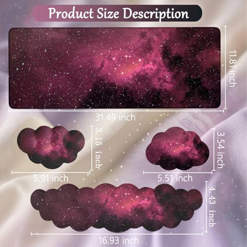 Cloud Mouse Pad Keyboard Wrist Rest 4PCS Extended Large Galaxy Desk Mat Pad Set Memory Foam Non-Slip Cute Ergonomic Gaming Mouse Pad Wrist Support for Computer Laptop Home Office Black Pink - color: 4pcs Black Pink